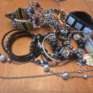 Beaded Bracelet Lot For Repurpose Has Magnets And Hematite & Black Lava Rock